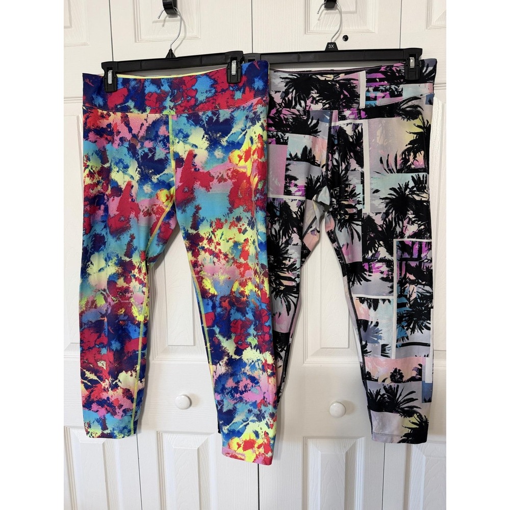 Calvin Klein Performance Leggings Womens XL Multicolor Tie Dye Palm Lot 2 Capri